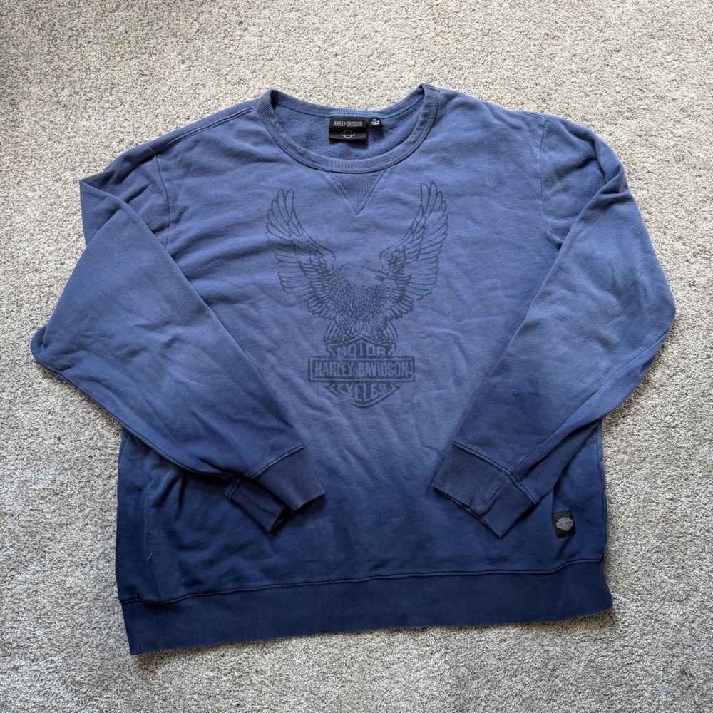 Harley-Davidson Blue Ombre Eagle Graphic Crewneck Sweatshirt Mens 2XL
